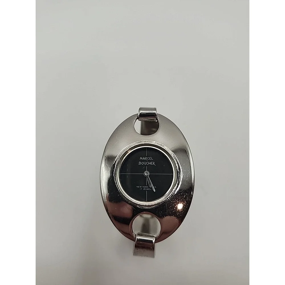 MARCEL BOUCHER UFO Retro MCM Manual WIND-UP Ladies Watch Chrome Black Dial 17J